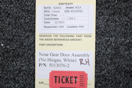 Cessna Aircraft Parts 5013076-2 Cessna 401A Nose Gear Door Assembly RH (No Hinges, White)