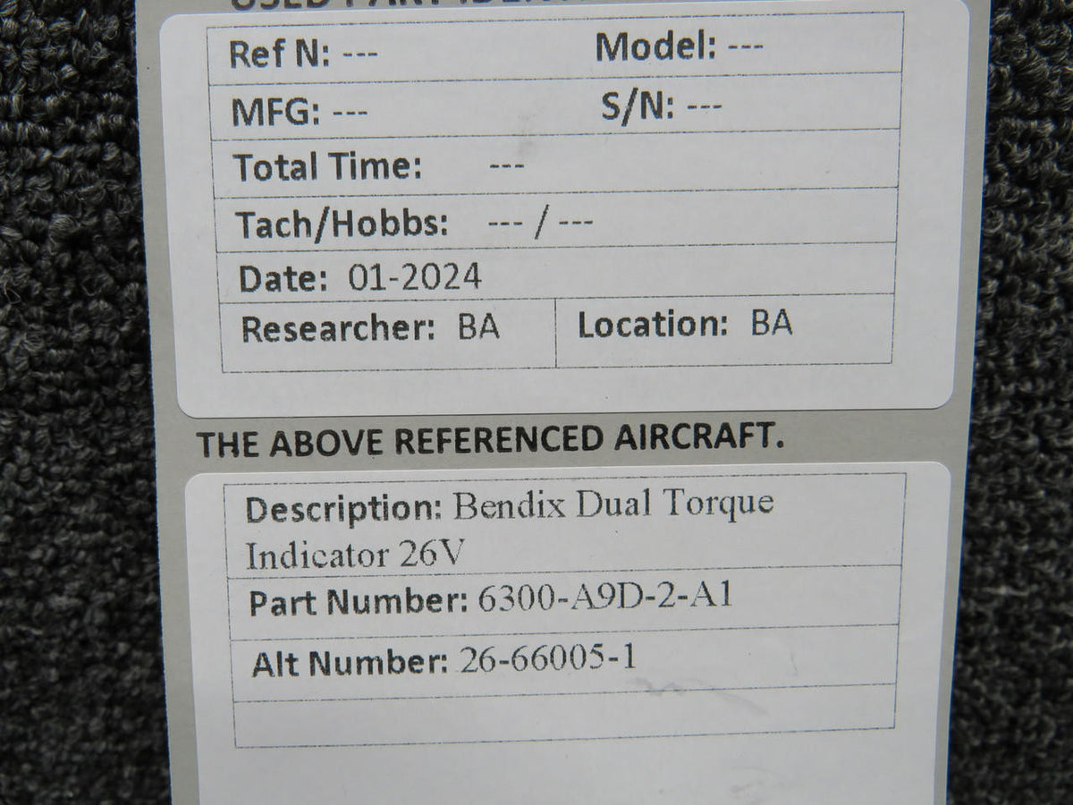 Bendix 6300-A9D-2-A1 (Alt: 26-66005-1) Bendix Dual Torque Indicator (26V)