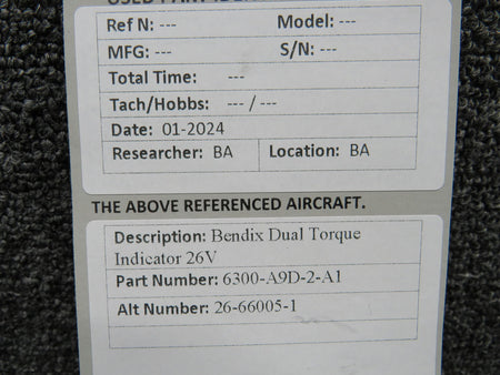 Bendix 6300-A9D-2-A1 (Alt: 26-66005-1) Bendix Dual Torque Indicator (26V)