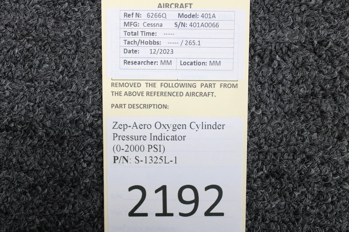 Zep Aero S-1325L-1 Zep-Aero Oxygen Cylinder Pressure Indicator (0-2000 PSI)