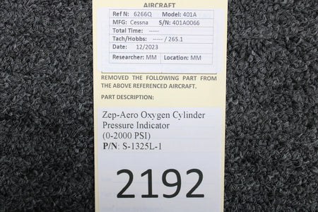 Zep Aero S-1325L-1 Zep-Aero Oxygen Cylinder Pressure Indicator (0-2000 PSI)