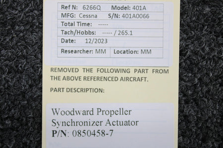 Woodward 0850458-7 Cessna 401A Woodward Propeller Synchronizer Actuator