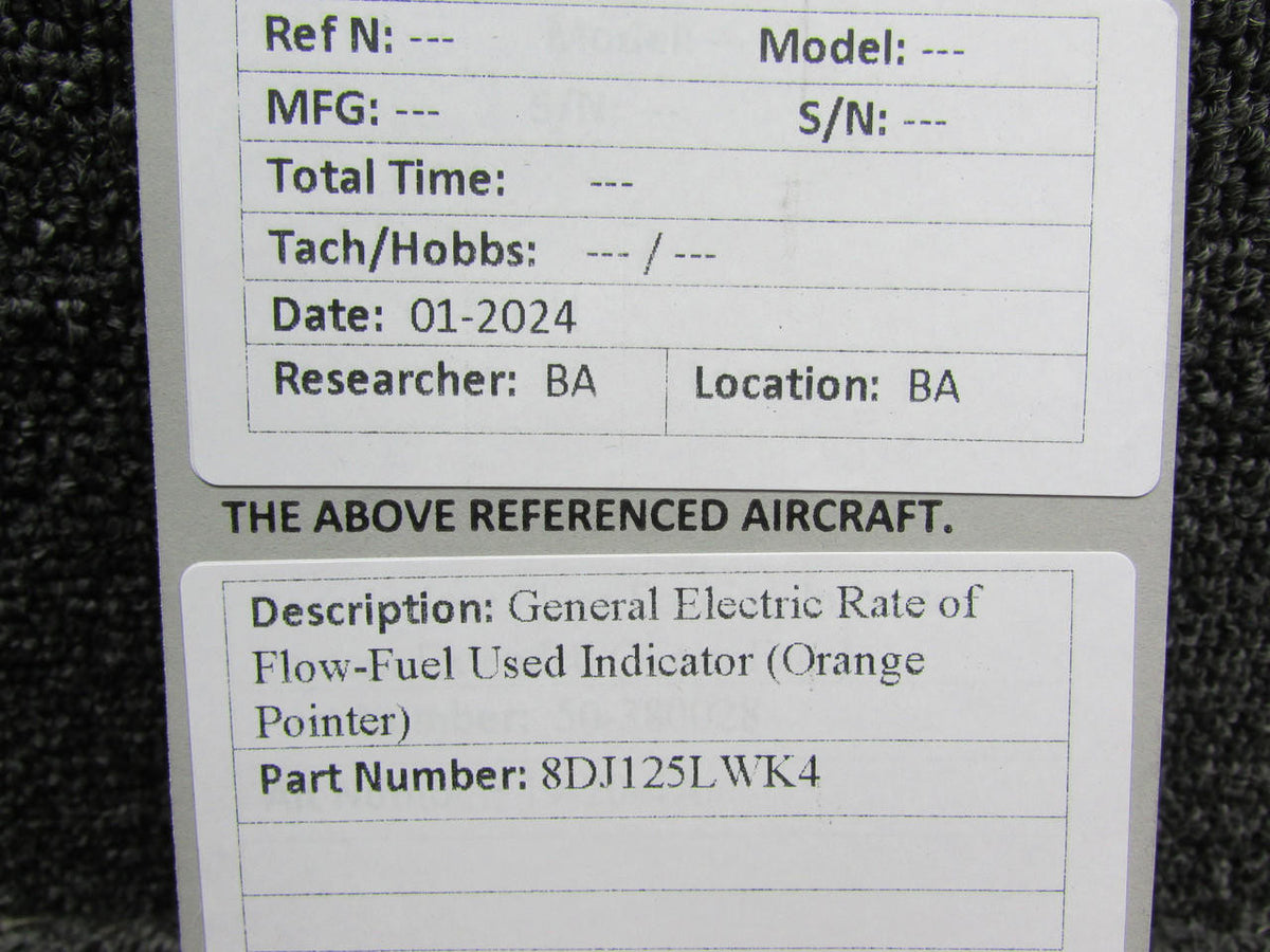 General Electric 8DJ125LWK4 General Electric Rate of Flow-Fuel Used Indicator (Orange Pointer)