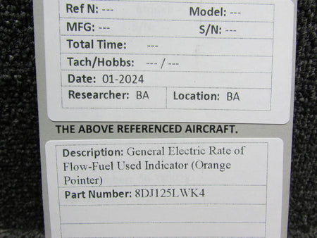General Electric 8DJ125LWK4 General Electric Rate of Flow-Fuel Used Indicator (Orange Pointer)