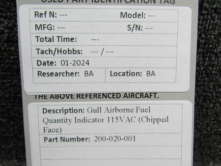 Gull Airborne 200-020-001 Gull Airborne Fuel Quantity Indicator 115VAC (Chipped Face)