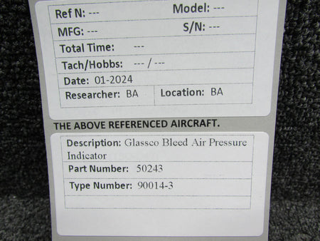 Glassco 50243 Glassco Bleed Air Pressure Indicator (Type 90014-3)