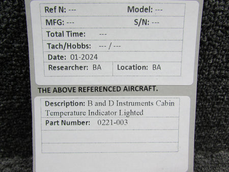 B and D Instruments 0221-003 B and D Instruments Cabin Temperature Indicator, Lighted