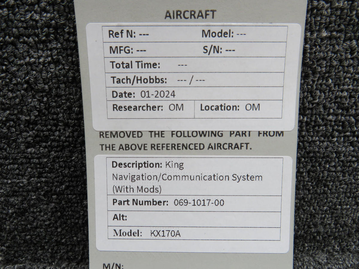 King Radio 069-1017-00 King Radio KX-170A Nav-Comm Unit with Modifications