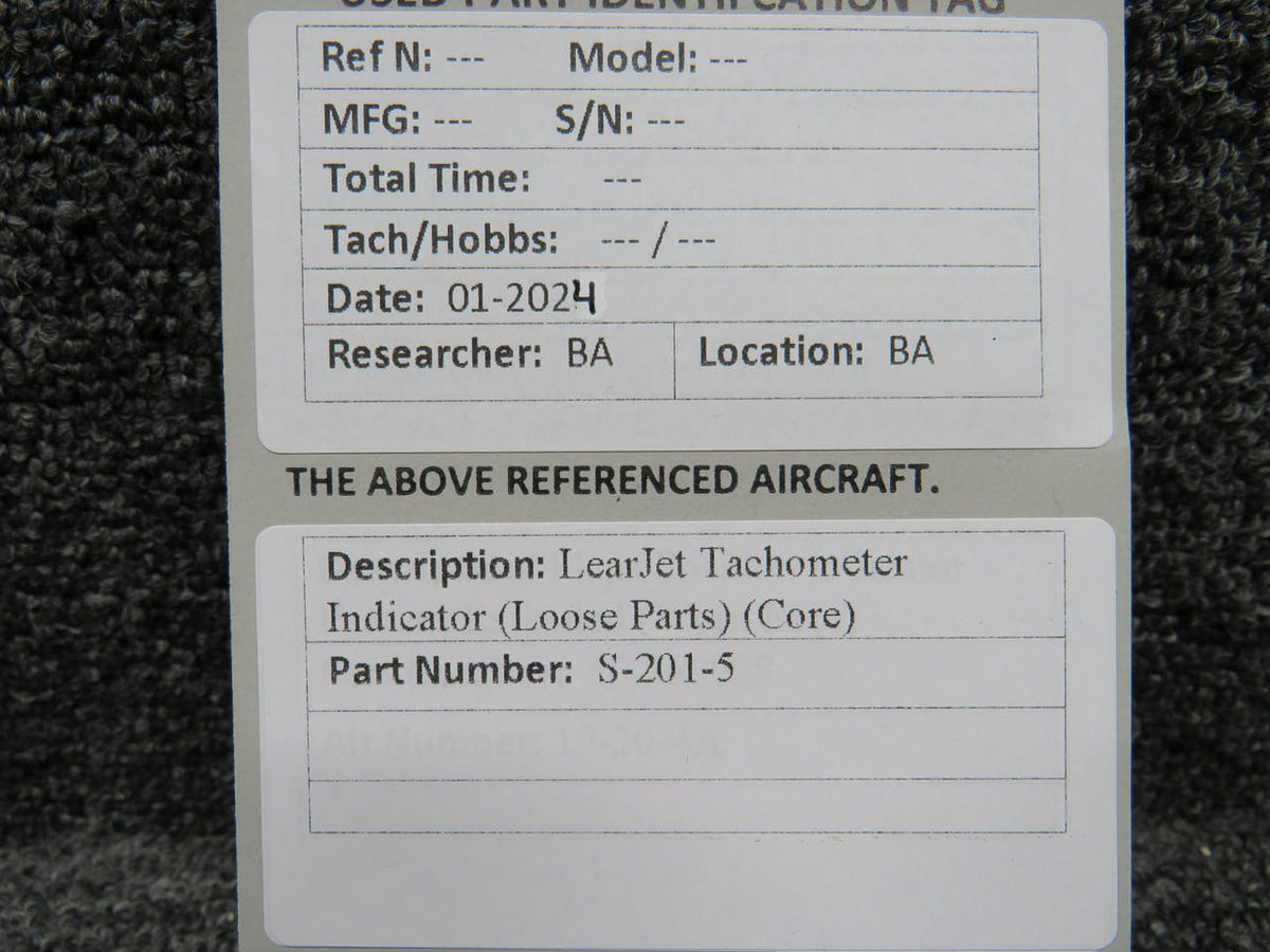 Learjet S-201-5 LearJet Tachometer Indicator (Loose Parts) (Core)