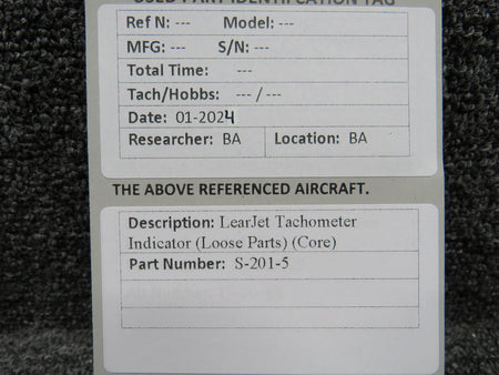 Learjet S-201-5 LearJet Tachometer Indicator (Loose Parts) (Core)