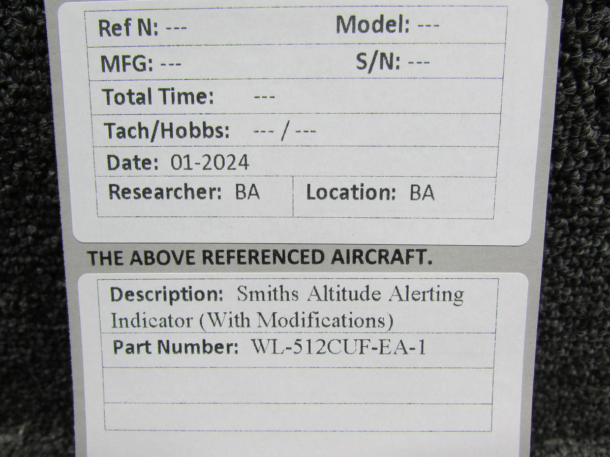 Smiths WL-512CUF-EA-1 Smiths Altitude Alerting Indicator (With Modifications)