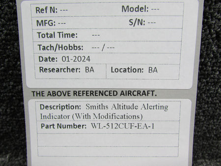 Smiths WL-512CUF-EA-1 Smiths Altitude Alerting Indicator (With Modifications)