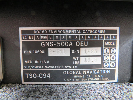 Global Navigation 10600-2-211 Global GNS500A VHF-Omega Navigation System