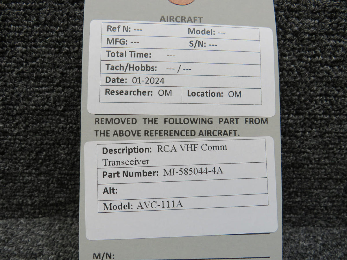 RCA MI-585044-4A RCA AVC-111A VHF Comm Transceiver
