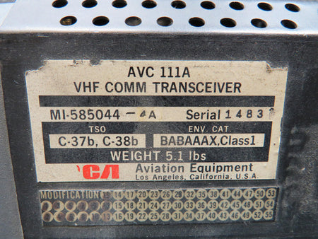 RCA MI-585044-4A RCA AVC-111A VHF Comm Transceiver