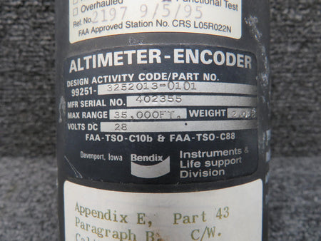 Bendix 99251-3252013-0101 Bendix Encoding Altimeter (28V)