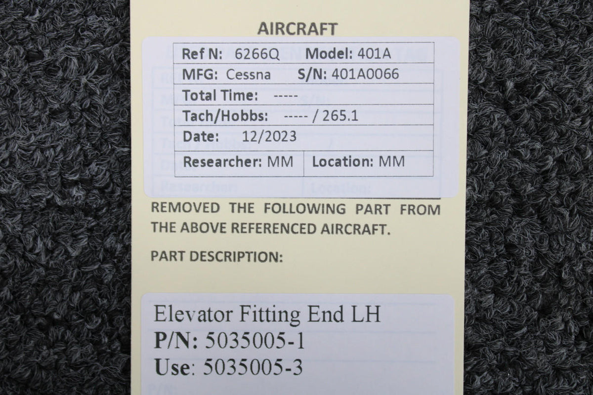 Cessna Aircraft Parts 5035005-1 (Use: 5035005-3) Cessna 401A Elevator Fitting End LH