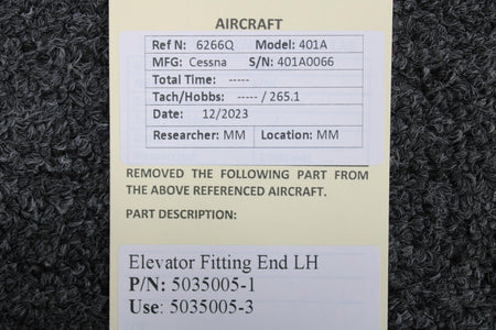 Cessna Aircraft Parts 5035005-1 (Use: 5035005-3) Cessna 401A Elevator Fitting End LH