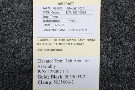 Cessna Aircraft Parts 1260074-4 Cessna 401A Elevator Trim Tab Actuator Assembly