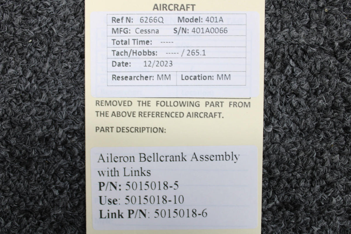 Cessna Aircraft Parts 5015018-5 (Use: 5015018-10) Cessna 401A Aileron Bellcrank Assembly with Links