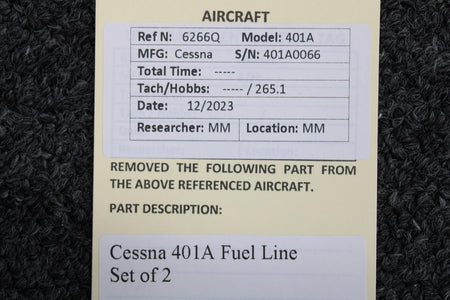 Cessna Aircraft Parts Cessna 401A Fuel Line Set of 2