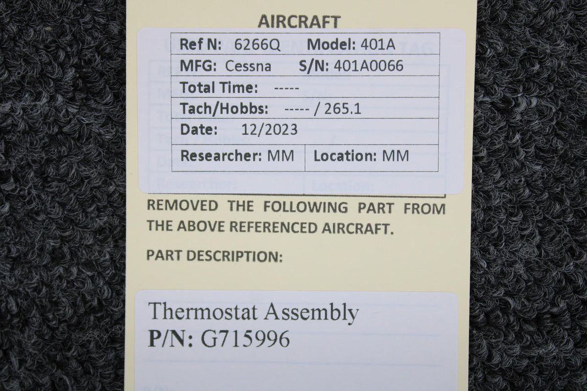Cessna Aircraft Parts G715996 Cessna 401A Thermostat Assembly