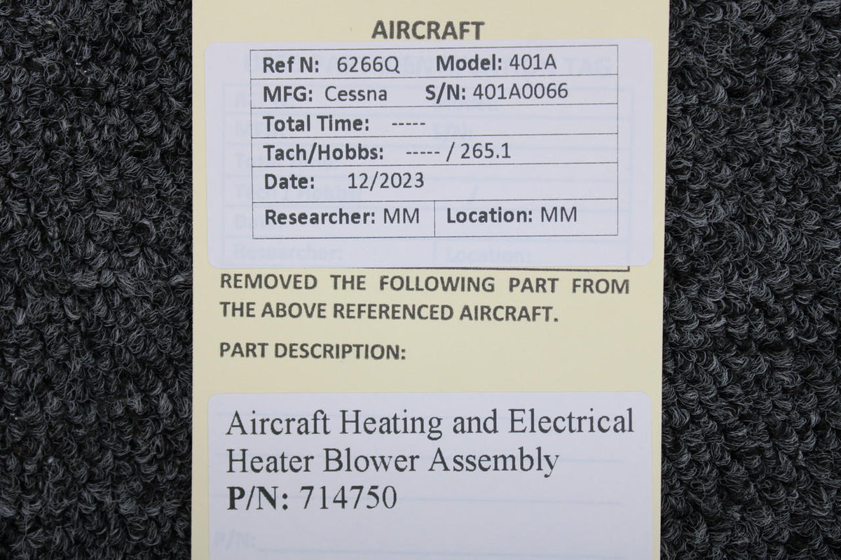 Aircraft Heating and Electrical 714750 Aircraft Heating and Electrical Heater Blower Assembly