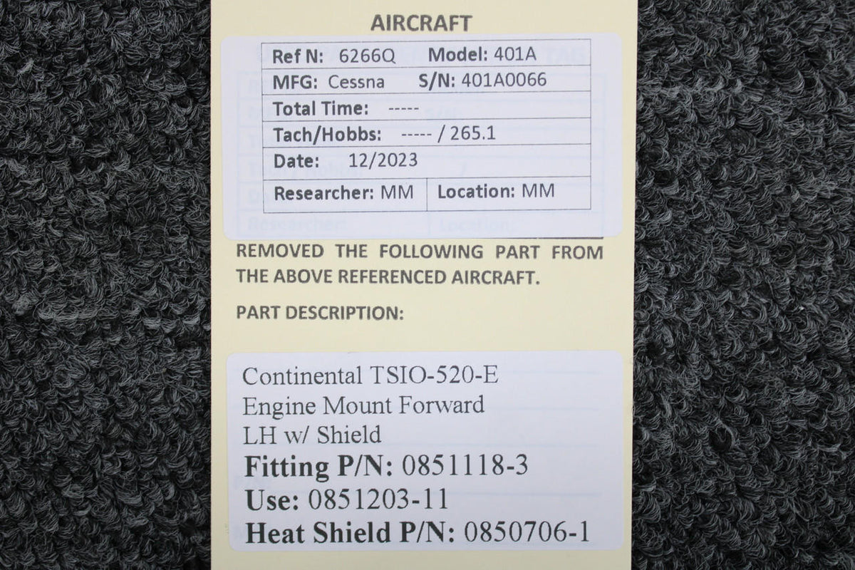 Continental 0851118-3, 0850706-1 Continental TSIO-520-E Engine Mount Forward LH with Shield