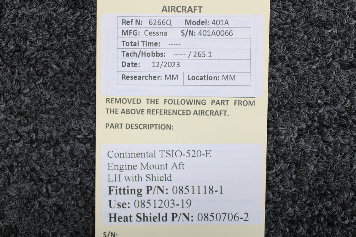 Continental 0851118-1, 0850706-2 Continental TSIO-520-E Engine Mount Aft LH with Shield