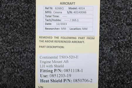 Continental 0851118-1, 0850706-2 Continental TSIO-520-E Engine Mount Aft LH with Shield