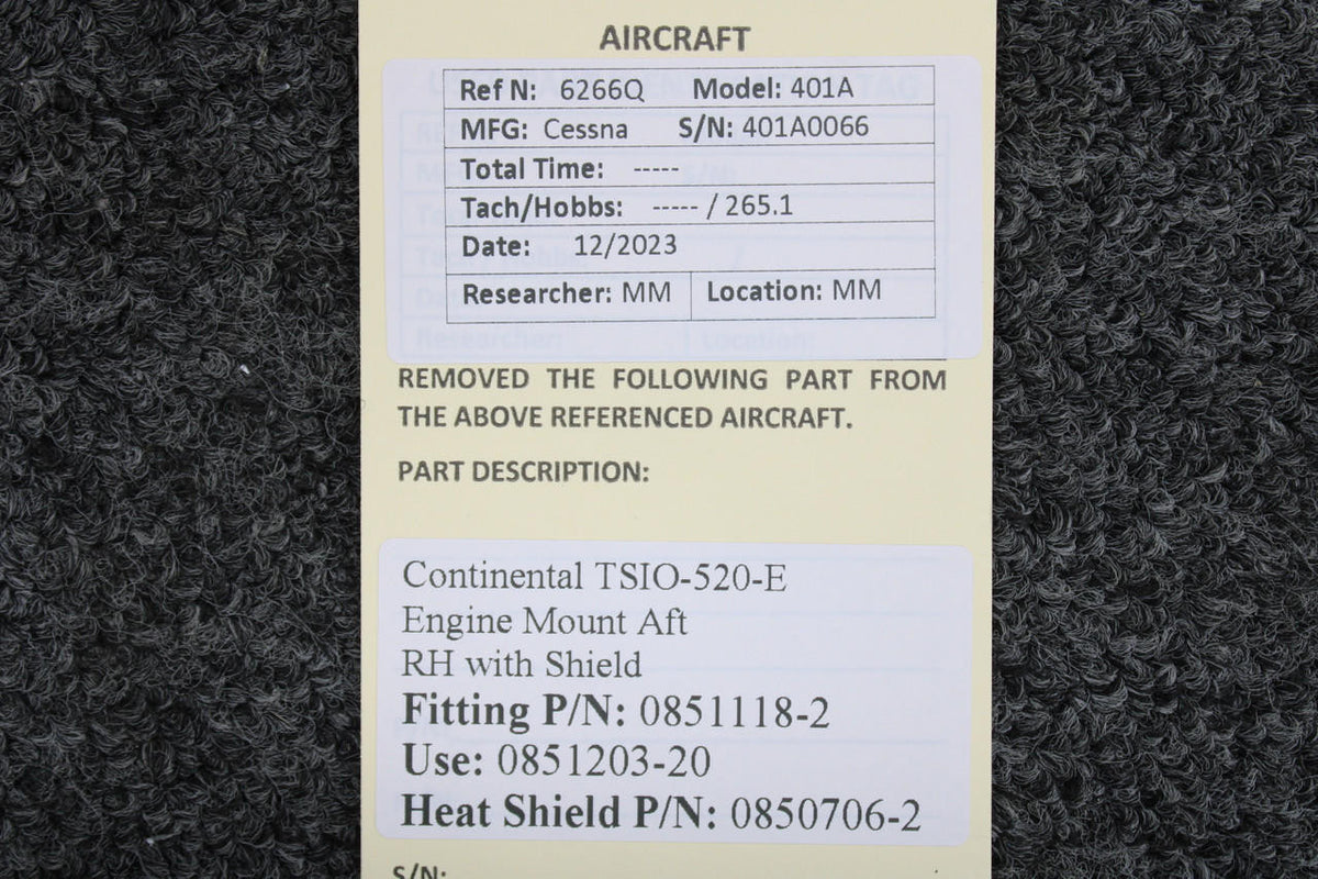 Continental 0851118-2, 0850706-2 Continental TSIO-520-E Engine Mount Aft RH with Shield