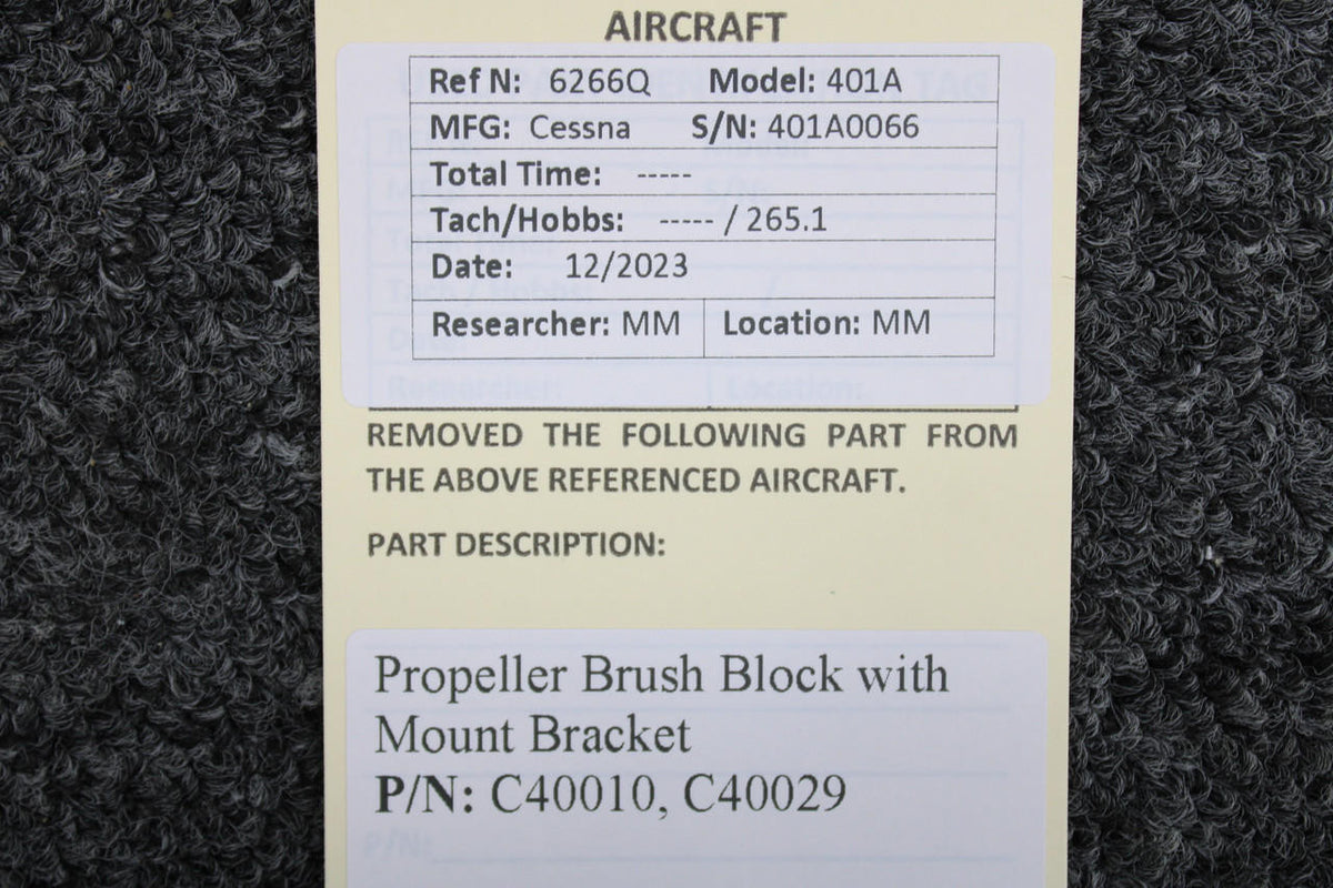 Cessna Aircraft Parts C40010, C40029 Cessna 401A Propeller Brush Block with Mount Bracket