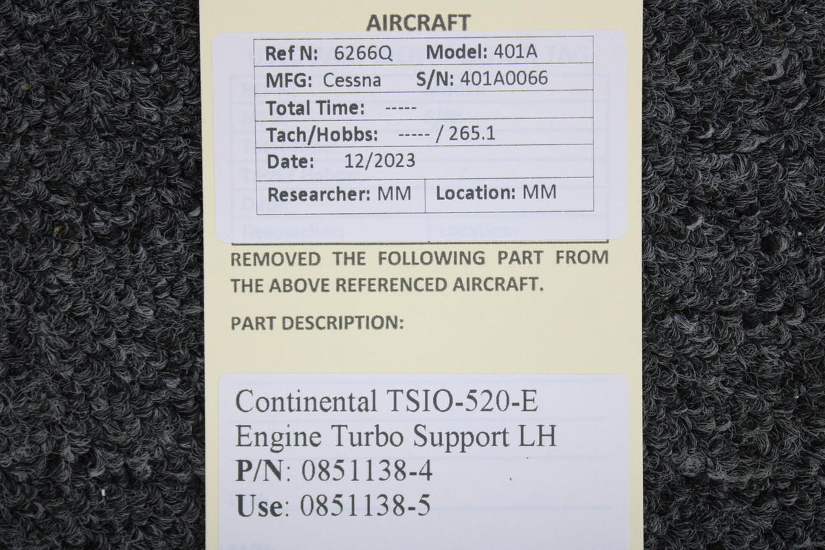 Continental 0851138-4 (Use: 0851138-5) Continental TSIO-520-E Engine Turbo Support LH