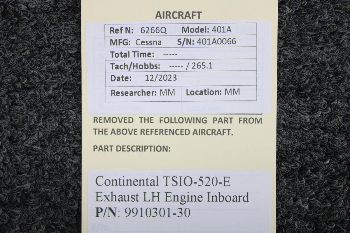 Continental 9910301-30 Continental TSIO-520-E Exhaust LH Engine Inboard