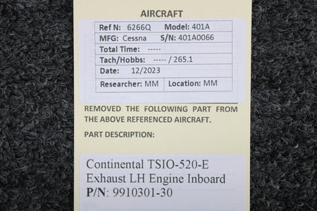 Continental 9910301-30 Continental TSIO-520-E Exhaust LH Engine Inboard