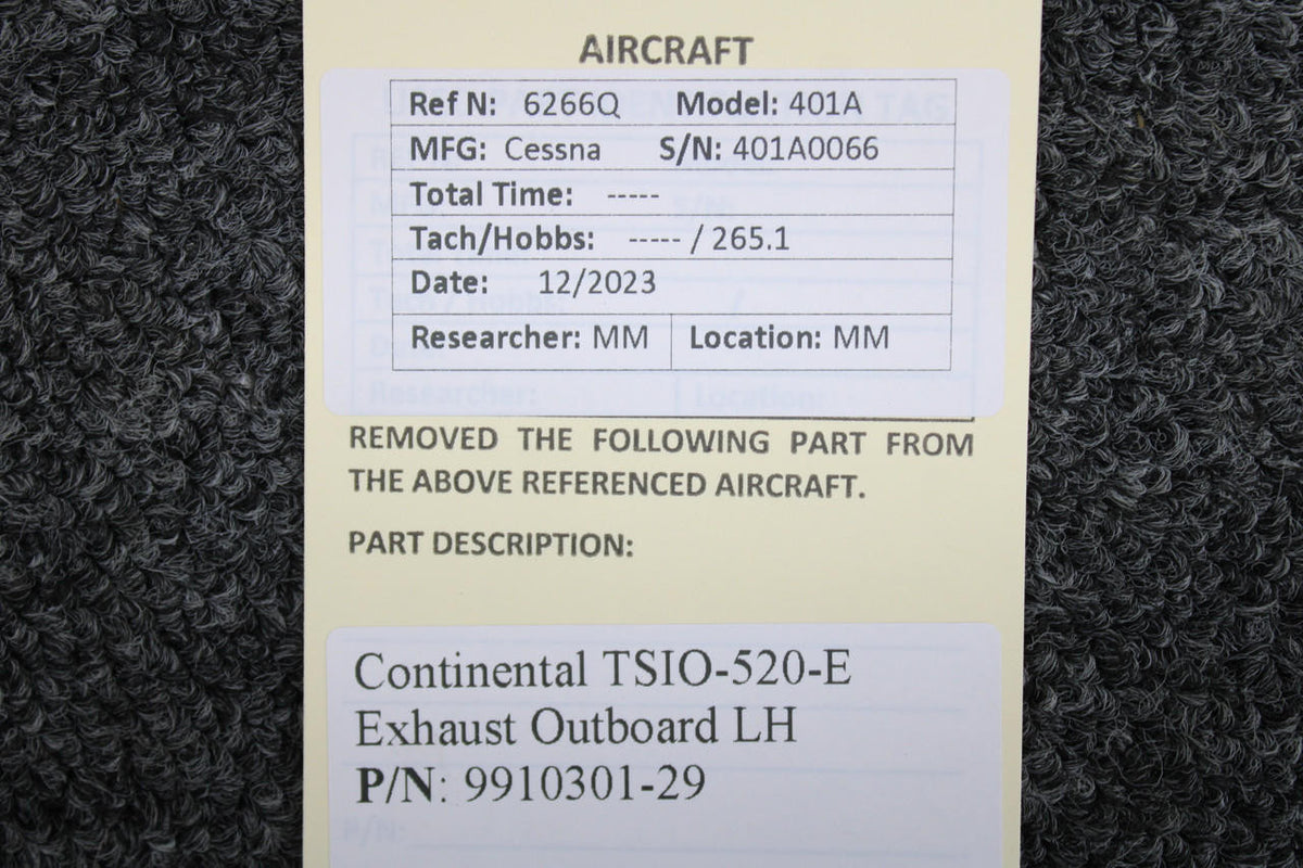 Continental 9910301-29 Continental TSIO-520-E Exhaust Outboard LH