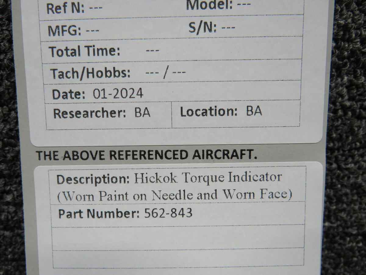 Hickok 562-843 Hickok Torque Indicator (Worn Paint on Needle and Worn Face)