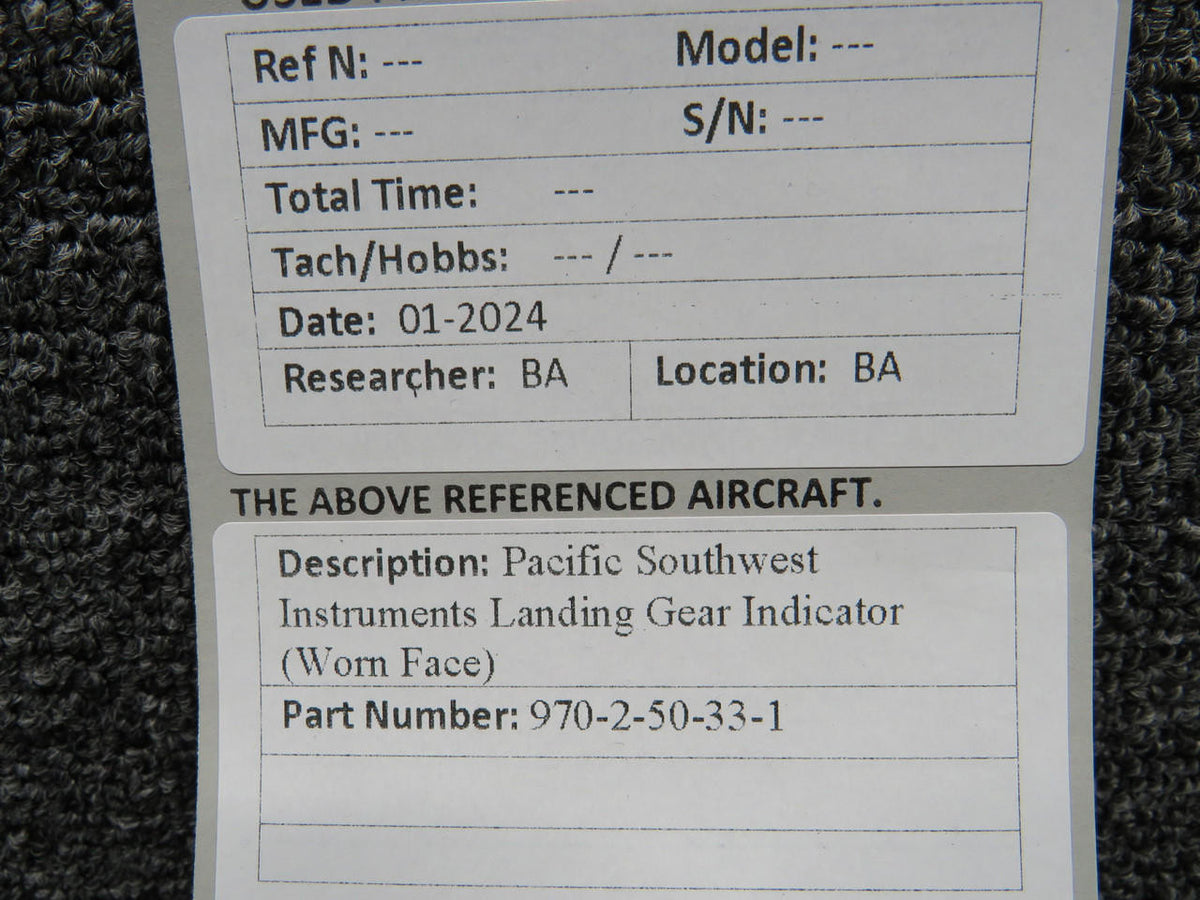 Pacific Southwest 970-2-50-33-1 Pacific Southwest Instruments Landing Gear Indicator (Worn Face)