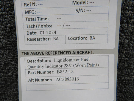 Liquidometer B852-12 (Alt: 3883016) Liquidometer Fuel Quantity Indicator (28V) (Worn Paint)