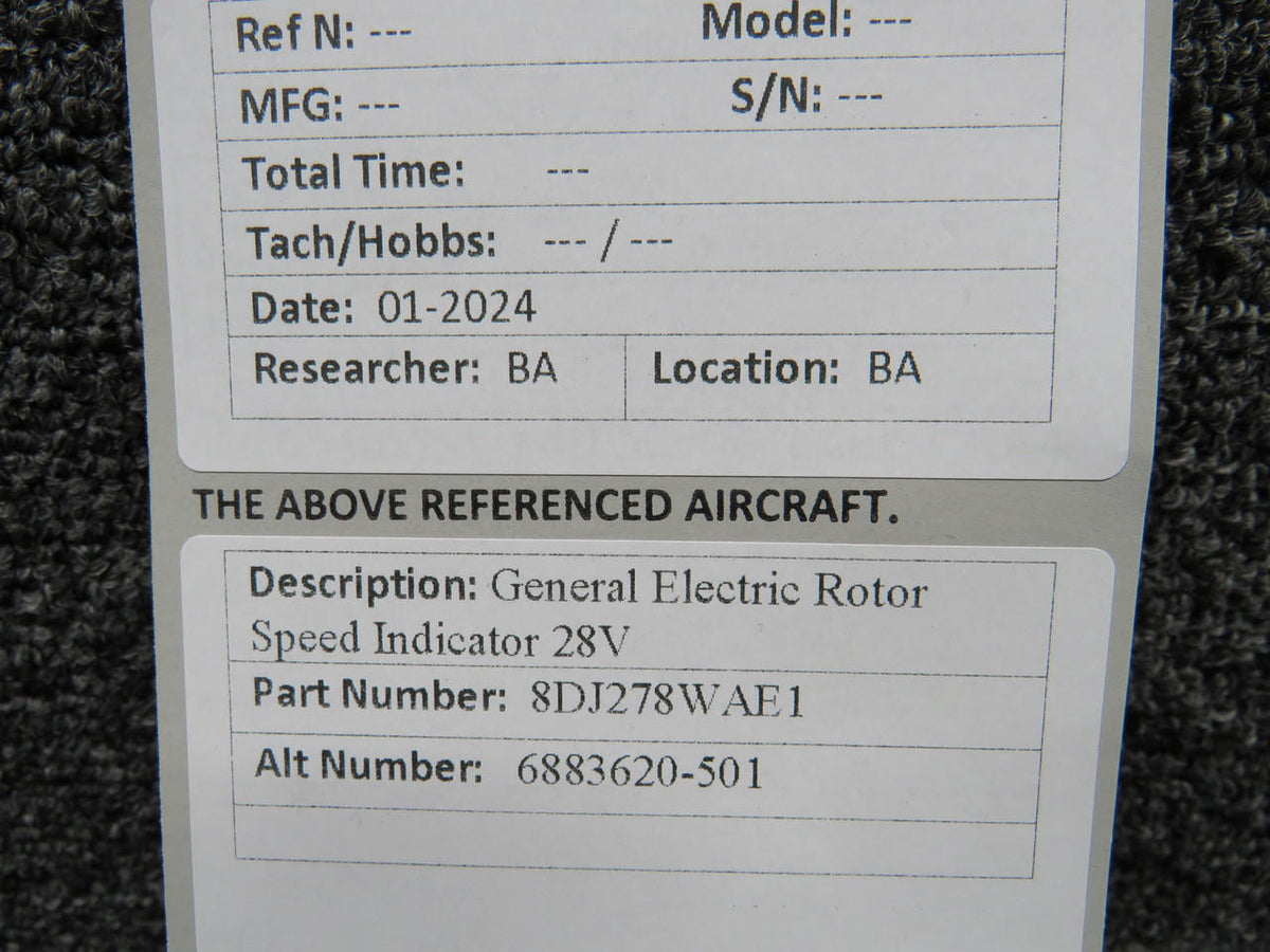 General Electric 8DJ278WAE1 (Alt: 6883620-501) General Electric Rotor Speed Indicator (28V)