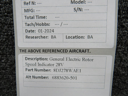General Electric 8DJ278WAE1 (Alt: 6883620-501) General Electric Rotor Speed Indicator (28V)