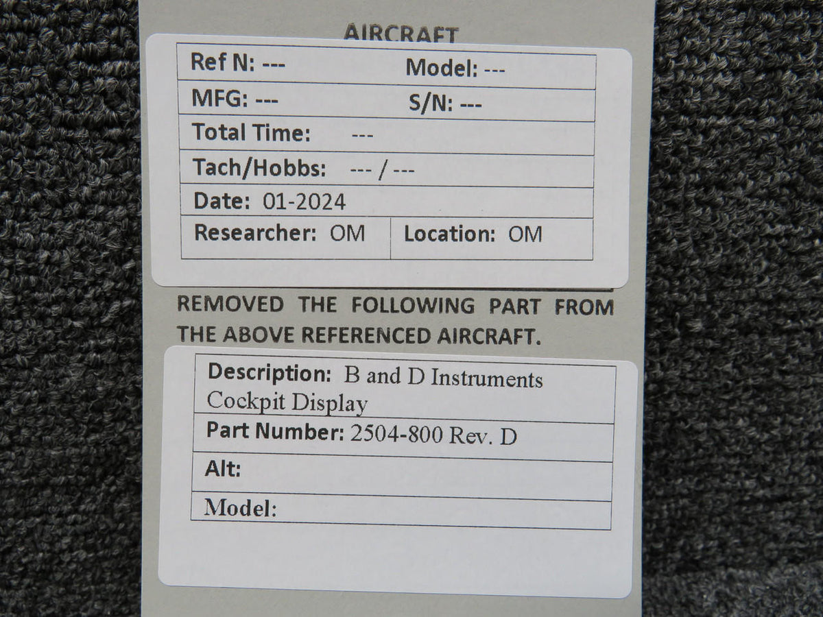 B and D Instruments 2504-800 Rev D B and D Instruments Cockpit Display Assy