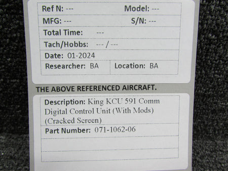 King 071-1062-06 King KCU-591 Comm Digital Control Unit with Mods (Cracked Screen)