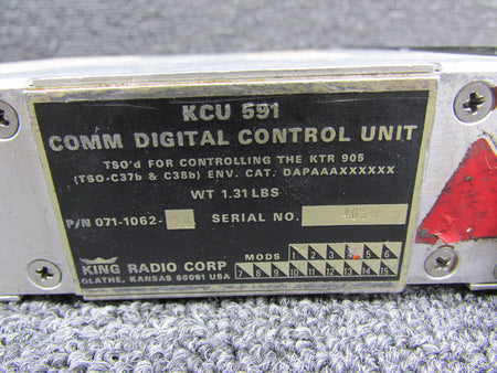 King 071-1062-06 King KCU-591 Comm Digital Control Unit with Mods (Cracked Face)