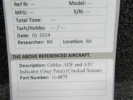 Gables G-4875 Gables ADF and ATC Indicator (Grey Face) (Cracked Screen)