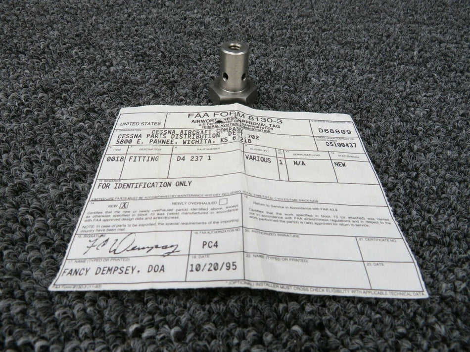D4-237-1 Cessna Fitting Assembly W/ 8130-3 (NEW OLD STOCK) (SA) BAS Part Sales | Airplane Parts