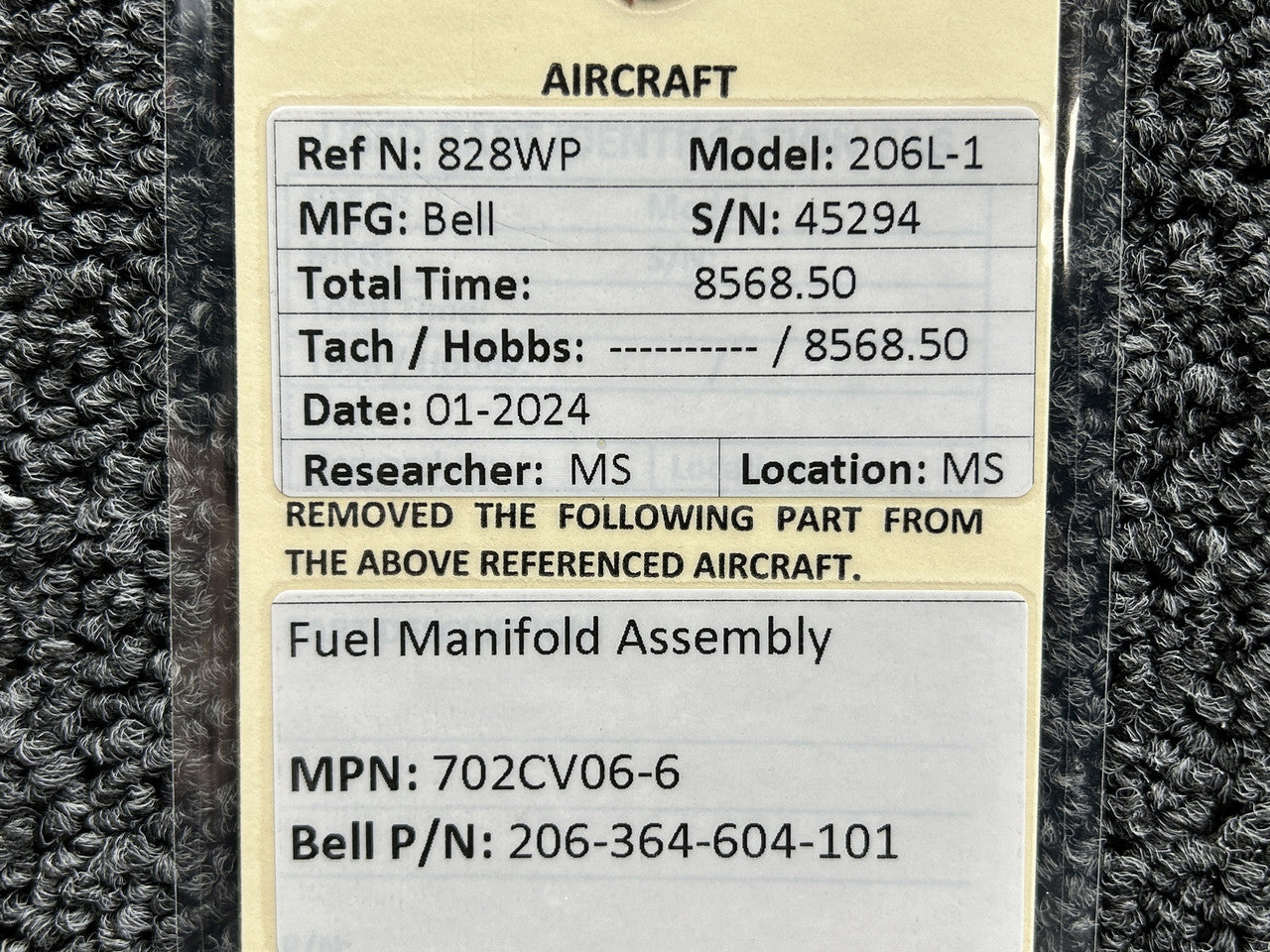 702CV06-6 (Alt: 206-364-604-101) Bell 206L-1 Fuel Manifold