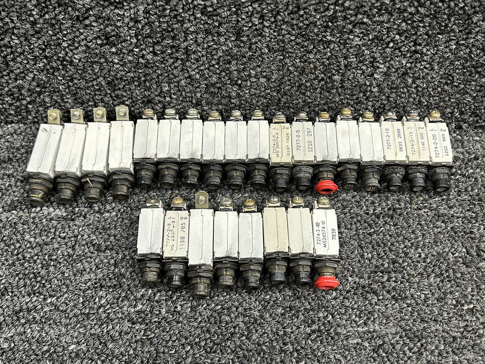 7274-2, 7277-5 Klixon Push to Reset Circuit Breaker Set (Amps: Various)