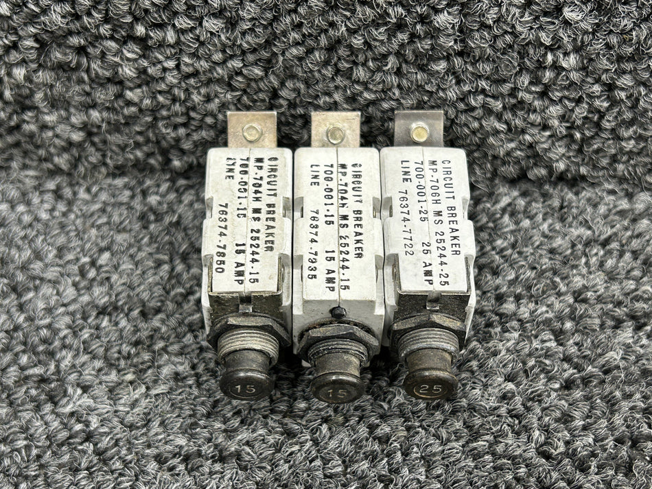 MS25244-15, MS25244-25 Mechanical Products Push to Reset Circuit Breaker Set