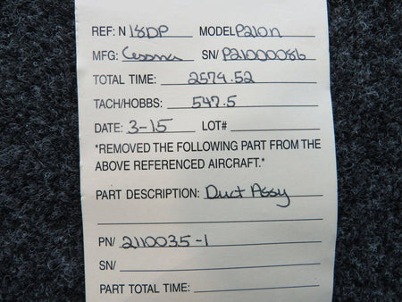 2110035-1 Cessna P210N Duct Assembly BAS Part Sales | Airplane Parts